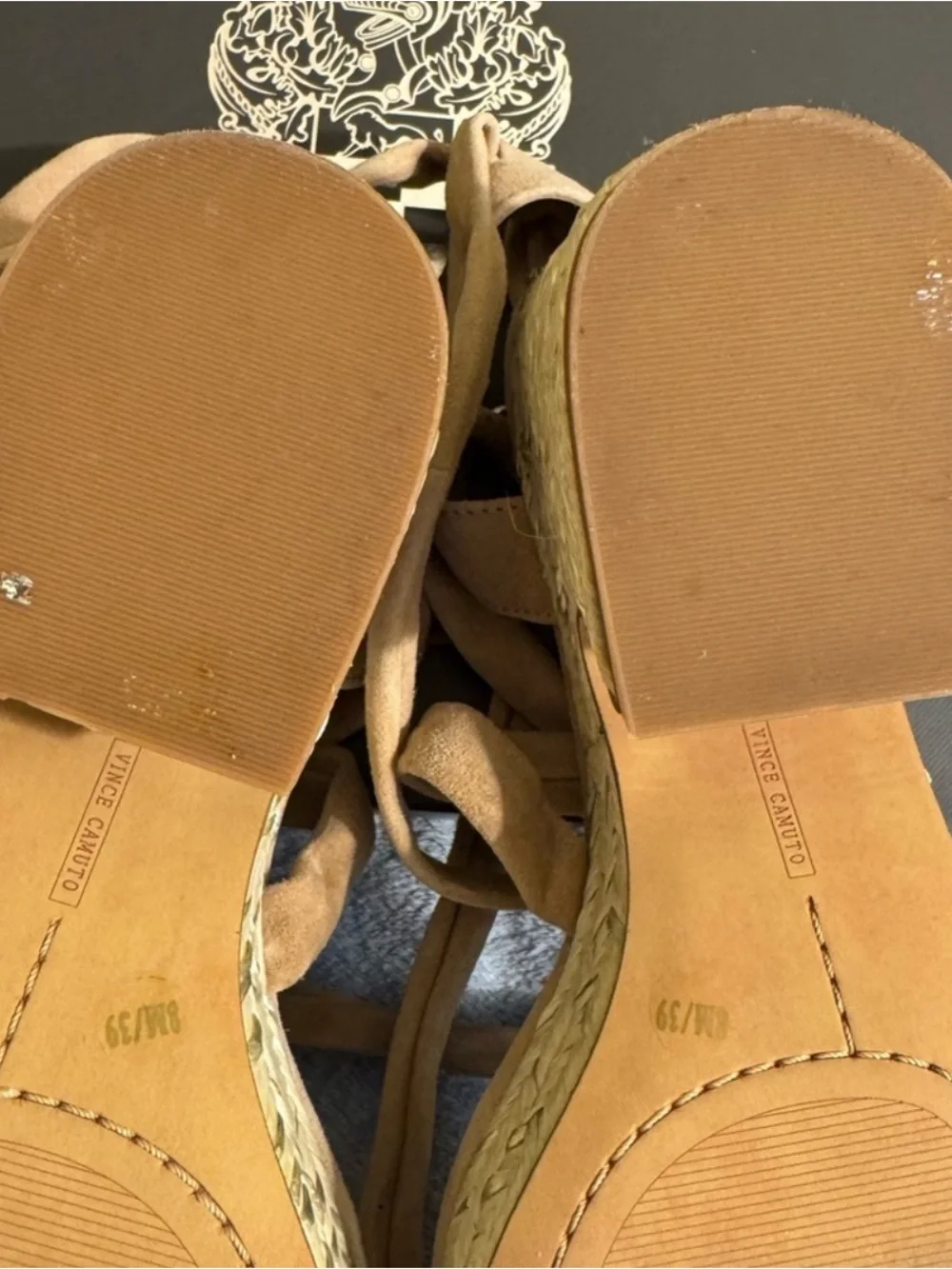 Women's Taupe Suede Wrap Espadrille Wedge Sandal